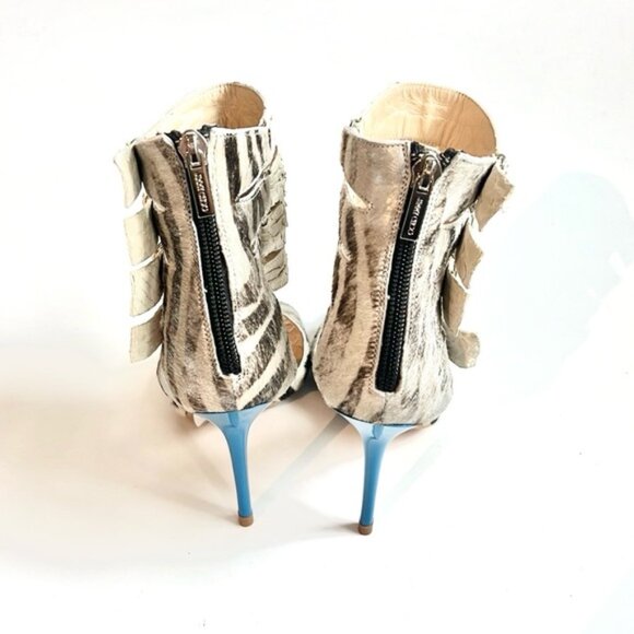 Jimmy Choo Opera Matt Python Pony White and Zebra Sandals - Picture 3 of 12